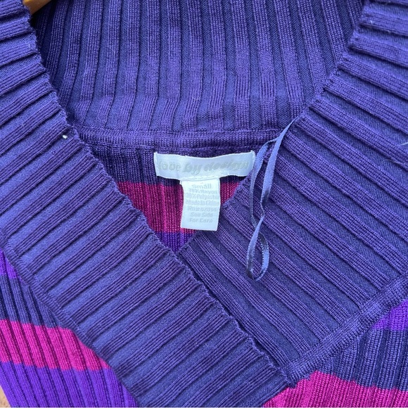 Love By Design Dark Purple and Pink Surplice V Neck Ribbed Sweater - Picture 2 of 2
